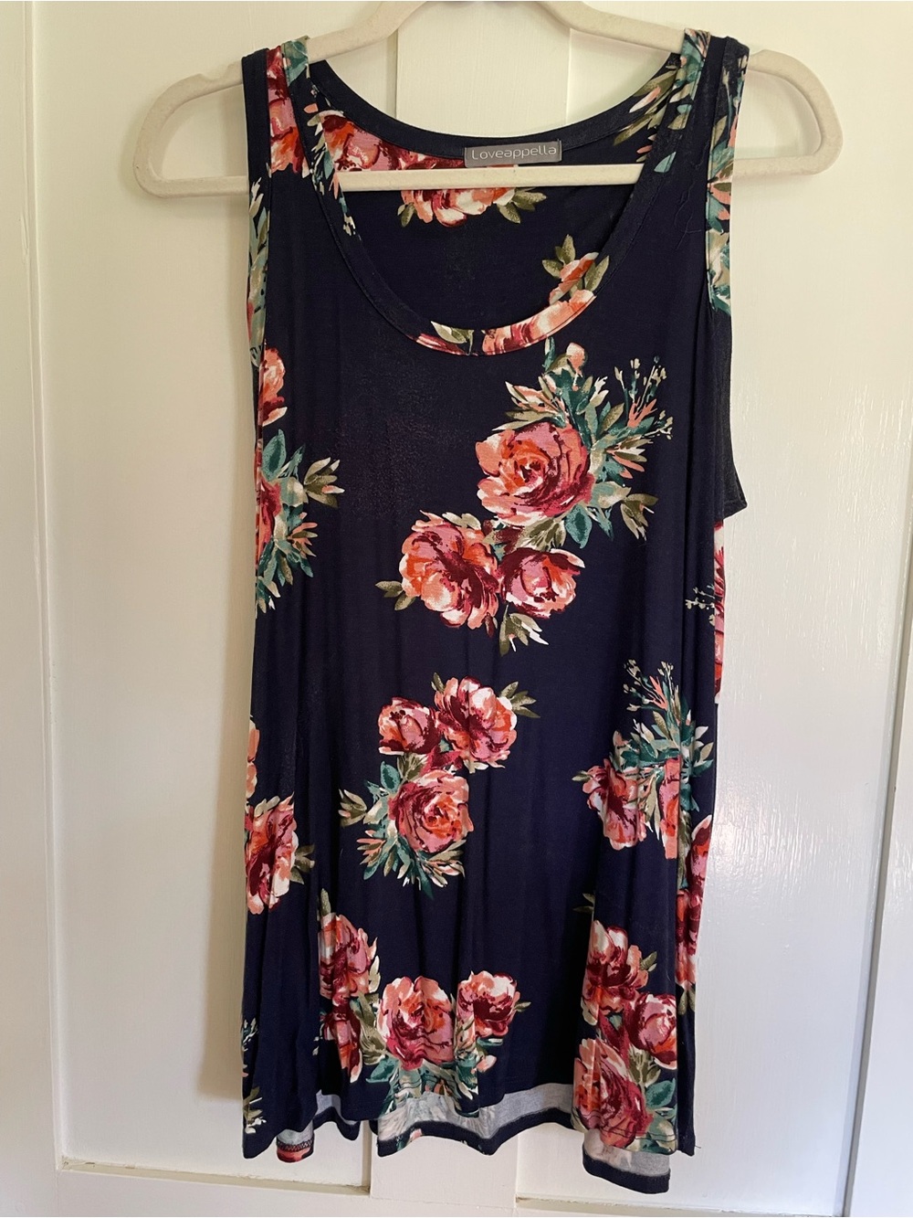 Loveappella Navy Floral Tank Dress with Coral Roses